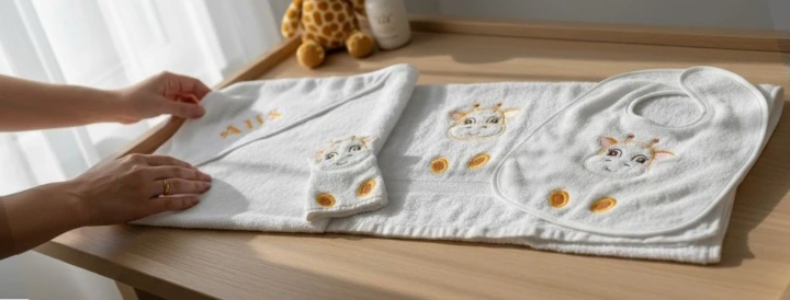 Textile brodé de petits motifs, création artisanale Le Chat Brodé